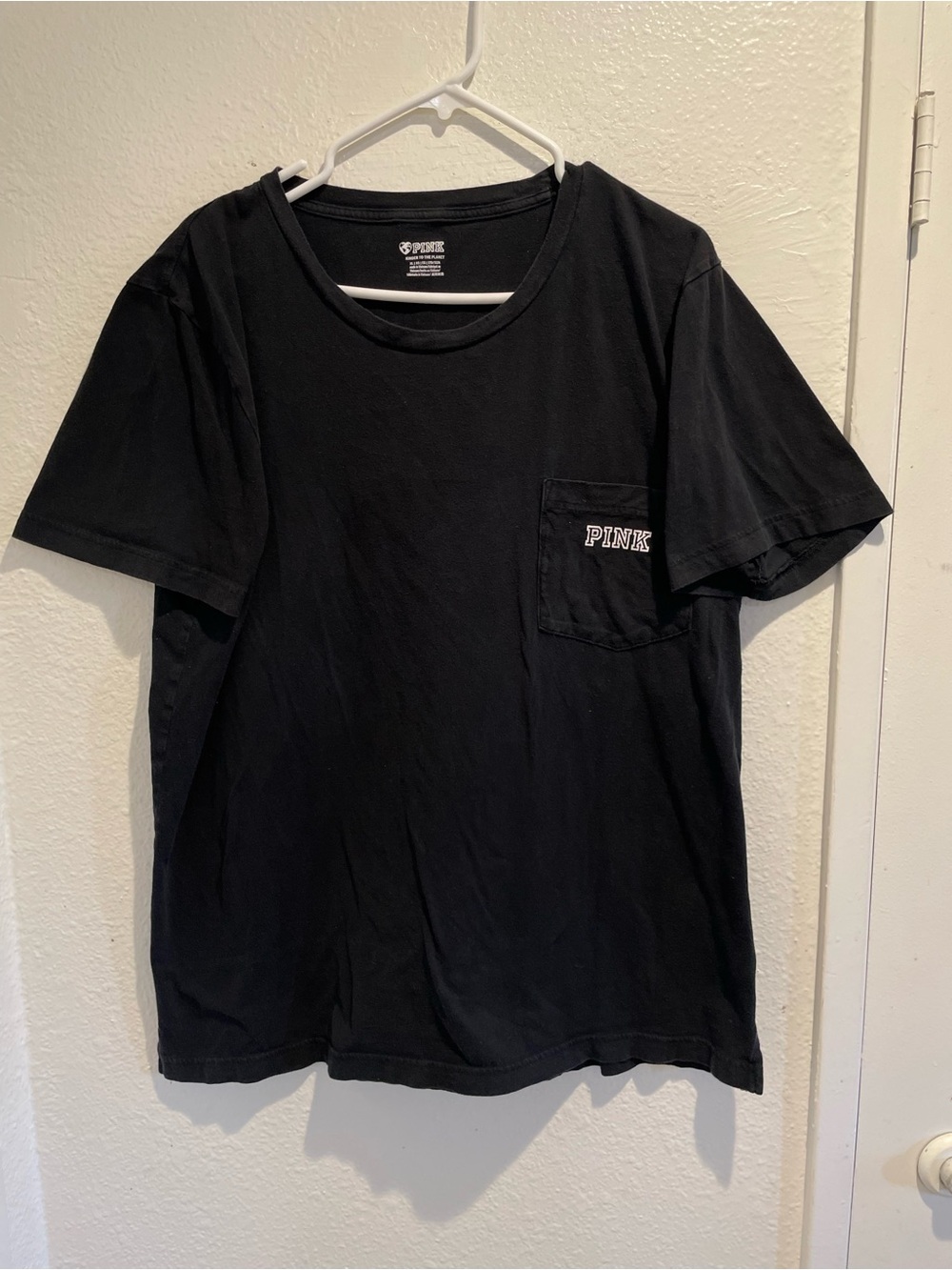 ✨ VS PINK Black Short Sleeve Pocket T-Shirt Big Back Logo Graphic Tee XL